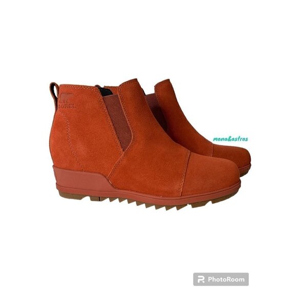SOREL Women's Evie Pull On Waterproof Wedge Boots NEW Wrap Red/Gum - Picture 1 of 4
